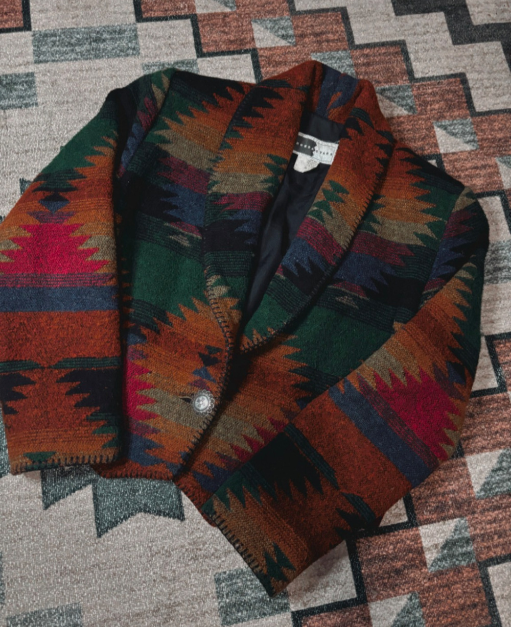 vintage rhonda stark wool southwestern aztec blazer